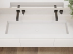 Plan vasque à encastrer, bassin double 142 cm, sur mesure, Largeur 150 à 200 cm x Profondeur 40 à 60 cm, résine minérale ACRYSTONE®, Finition lisse, Livraison Offerte et Rapide.